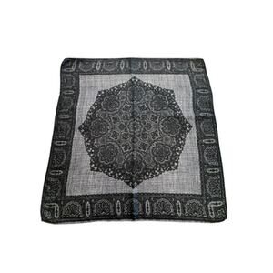 "BY DAMON" Black/Gray 100% Silk Ornate Handkerchief Hand Rolled Scarf‎ Accessory